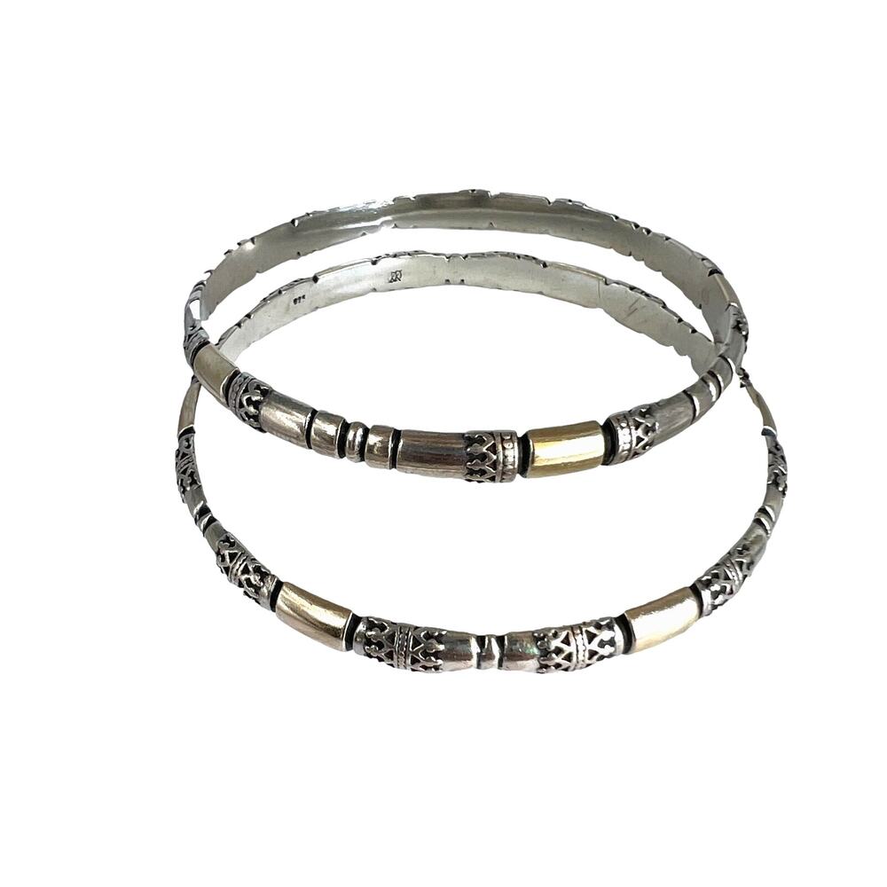 Sterling Silver with Brass Bangles Set of Two Vintage